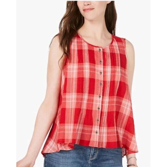 Style & Co. Tops - Style & Co women's M rayon red Plaid sleeveless top